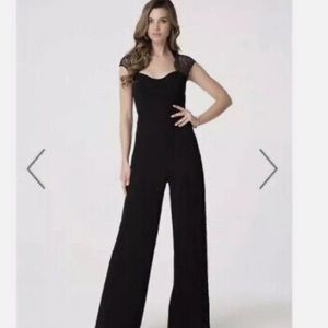 Bebe Black Scalloped Lace Crepe Jumpsuit Sz 6 new with tag